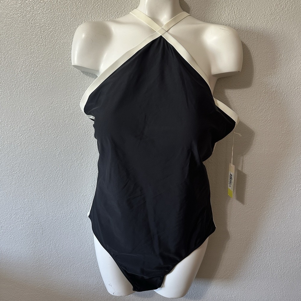 NEW Summersalt Fused River‎ One-Piece Swimsuit Black White Size 18 Halter